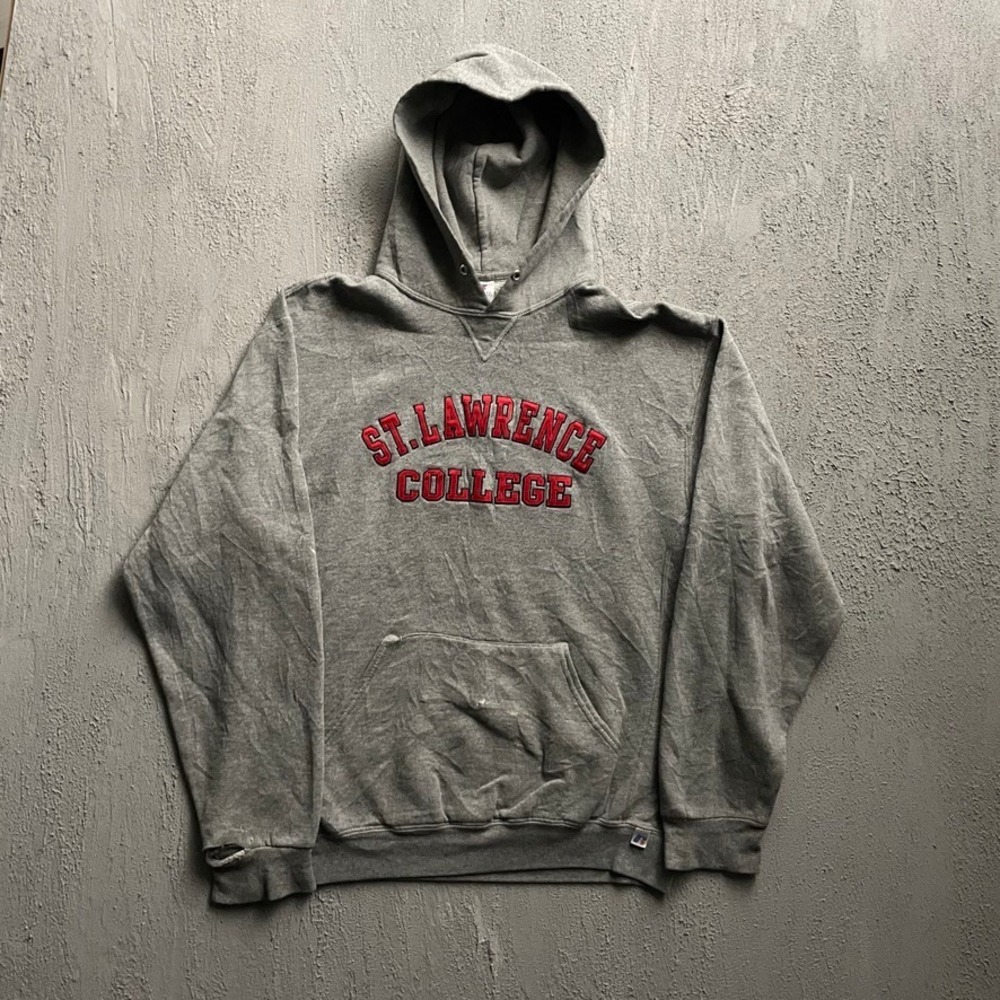 Vintage St. Lawrence College Hoodie Mens Large Gray 2000s Russell Athletic